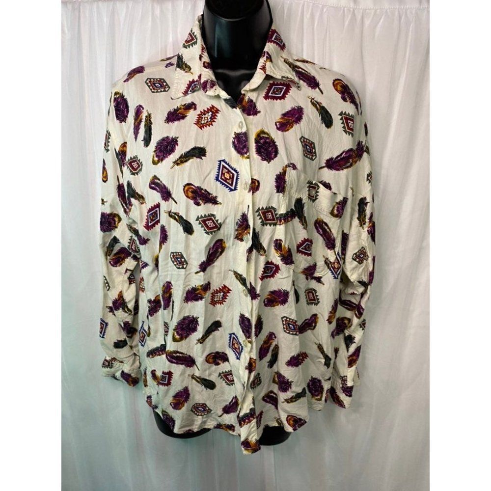 Vintage Coastline feather & cowboy patterned button down